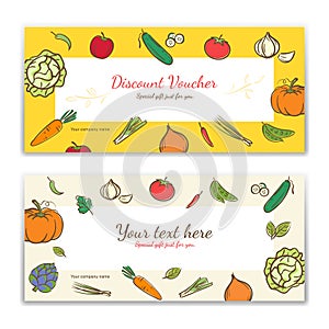 Vegetable theme gift certificate, voucher, gift card or cash coupon template in vector format