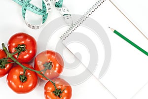 Vegetable tomato fitness concept. Top view.