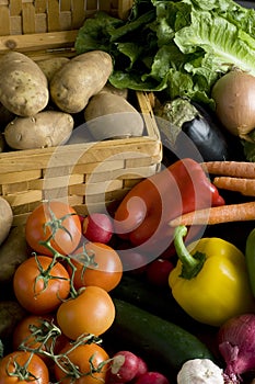 Vegetables around basket