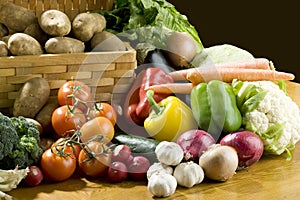 Vegetables around basket