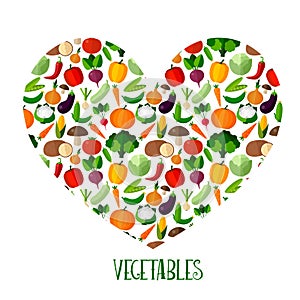 Vegetables background with heart