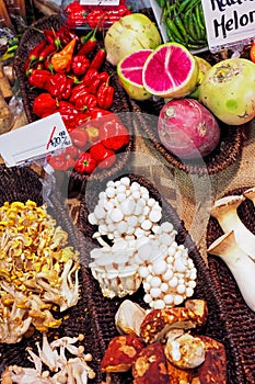 Vegetables in basket on the organic farmers market stall