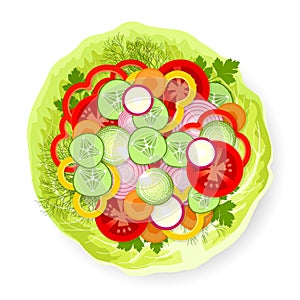 Vegetables on cabbage leaf
