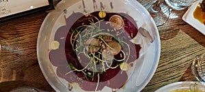 Vegetables carpaccio, served in restaurant, Nes Ziona, Israel