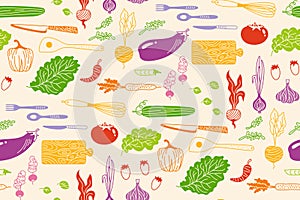 Vegetables cartoon seamless pattern boundless background vegetarian childish food endless design