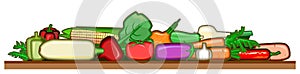 Vegetables in a cartoon style. Isolated vector illustration on a white background. Garden fruits: hot and bell peppers, zucchini,