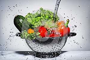 Vegetables in a colander