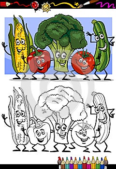 Vegetables comic group for coloring book