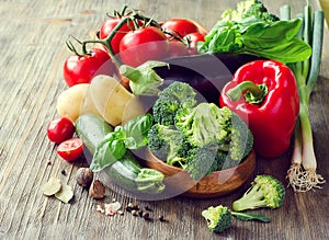 Vegetables for cooking healthy dinner, fresh vegetarian ingredie