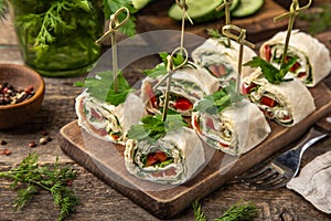 Vegetables and cream cheese roll ups