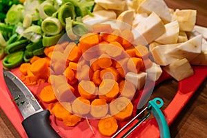 Vegetables cut on a chopping board