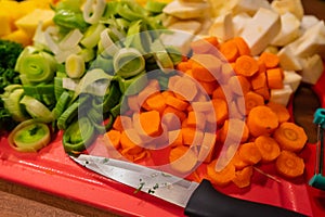 Vegetables cut on a chopping board
