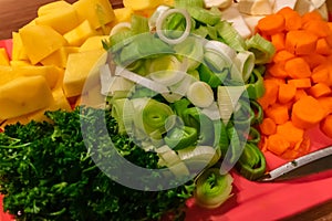 Vegetables cut on a chopping board