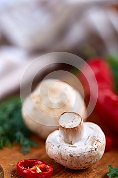 Vegetables on cutting board, plate with salt over white textured background, close-up, selective focus.