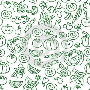 Vegetables diet food background. Vector raw vegetable foods for healthy seamless pattern