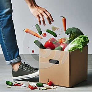 Vegetables discarded in a cardboard box.