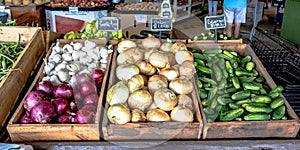 Vegetables on display at a produce stand