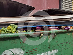 Vegetables In A Dumpster, Food Waste, NYC, NY, USA