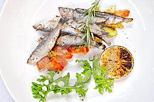 Vegetables En Mirepoix with Grilled Herring