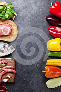 Vegetables, fish and meat cooking