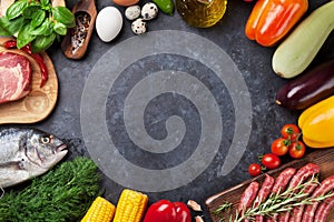 Vegetables, fish and meat cooking