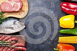 Vegetables, fish and meat cooking