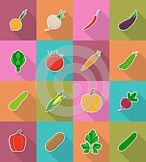 Vegetables flat icons with the shadow vector illustration