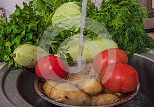Vegetables food kitchen sink wet red organic fruits tomato domes