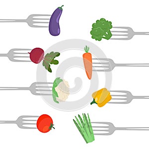 Vegetables on a forks. Healthy eating concept