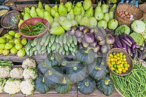 Vegetables and fresh fruits for sale at market, near Bagan, Myanmar Burma photo