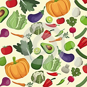 Vegetables fresh ingredients seamless pattern