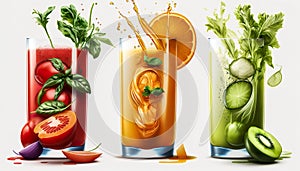 Vegetables Fresh Juice Drinks Isolated On White Background - Generative AI