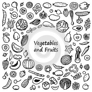 Vegetables and Fruits Doodle Frame