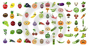 Vegetables and fruits face set.