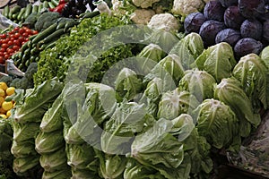 Vegetables and fruits in food stall of Turkish bazaar