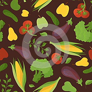 Vegetables and fruits, greengrocery items seamless pattern
