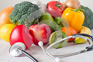 Vegetables and fruits for healthy heart, diet food concept