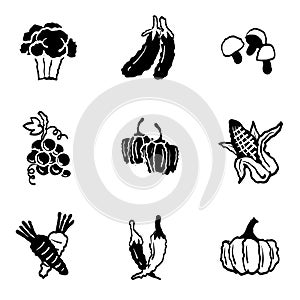 Vegetables and Fruits icons set and signs