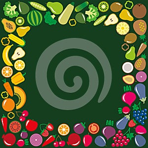 Vegetables and fruits icons square frame