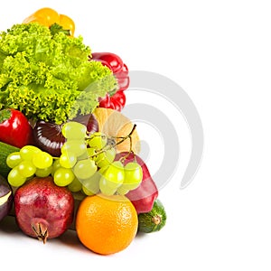 vegetables and fruits isolated on a white background. Free space for text