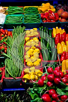 Vegetables and fruits on a market stall