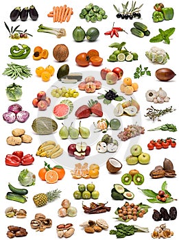 Vegetables, fruits and nuts.