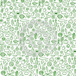 Vegetables and fruits Seamless hand drawn doodle pattern