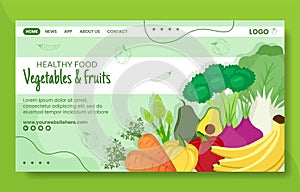 Vegetables and Fruits Social Media Landing Page Template Cartoon Background Vector Illustration