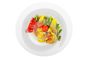 Vegetables grilled portion white isolated