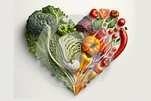 Vegetables in a Heart Shape. Heart shaped healthy vegetables. Vegetarian diet, healthy vegetables, love for veggies concept. Ai