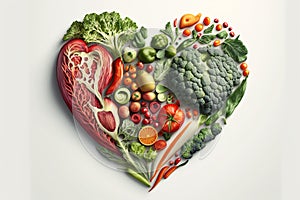 Vegetables in a Heart Shape. Heart shaped healthy vegetables. Vegetarian diet, healthy vegetables, love for veggies concept. Ai