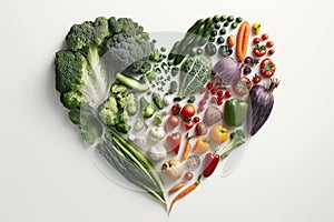 Vegetables in a Heart Shape. Heart shaped healthy vegetables. Vegetarian diet, healthy vegetables, love for veggies concept. Ai