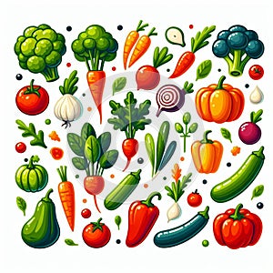 Vegetables icon set pumpkin eggplant tomato celery onion carrot food kitchen eat vegan