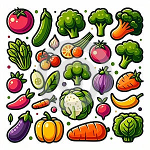 Vegetables icon set pumpkin eggplant tomato celery onion carrot green food